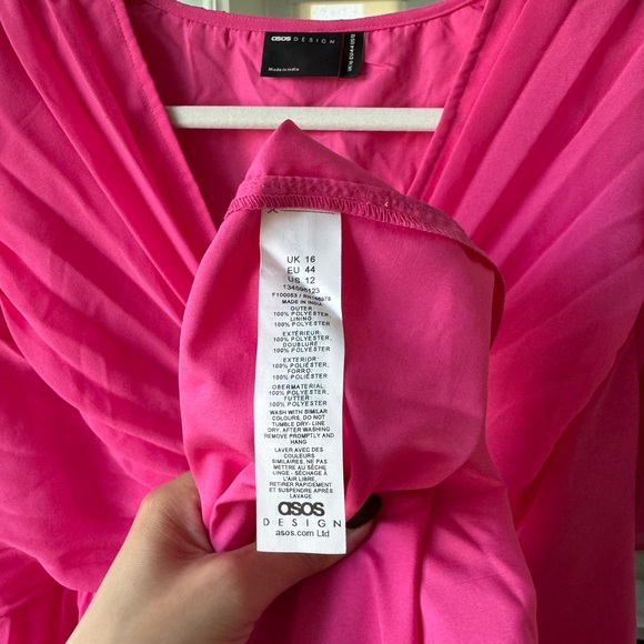 ASOS Design Curve Pleated Bodice Flutter Sleeve Pleat Midi Dress, Hot Pink, 12 - Picture 7 of 10